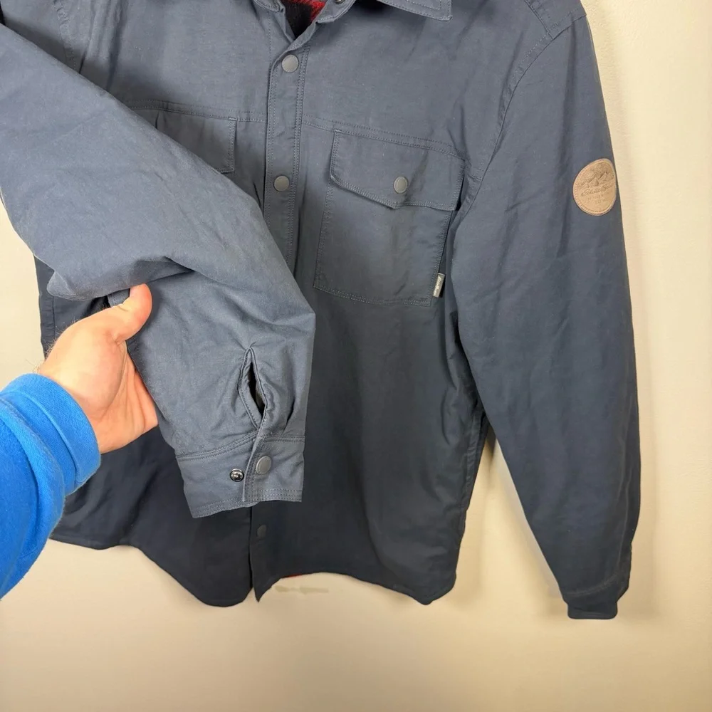 Eddie Bauer Snap Jacket Flannel Lined Men’s Size M Blue Outdoor Hiking Camping
